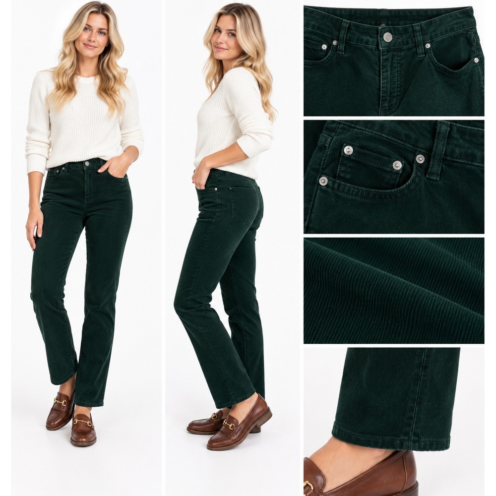 Lauren Ralph Lauren 10 Green Corduroy Pants Straight Leg Stretch Preppy Fall